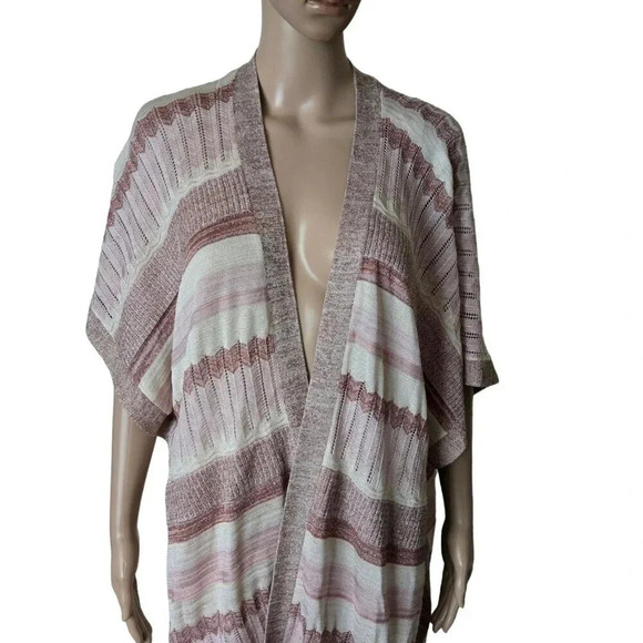 Chico's Ruana Size Small Medium Textured Shine Stripe Kimono Wrap Shawl - Picture 3 of 8